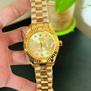 rlx date working stainless steel golden watch with taj lock