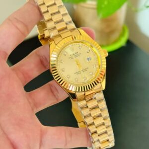 rlx date working stainless steel golden watch with taj lock